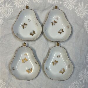 4 Ardalt Pear Shaped Gold Butterfly Ceramic Trinket Dish Salt cellar Gold Trim